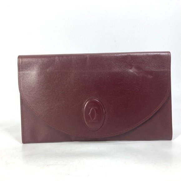 CARTIER Must de Line Pouch Clutch bag Leather wine-red